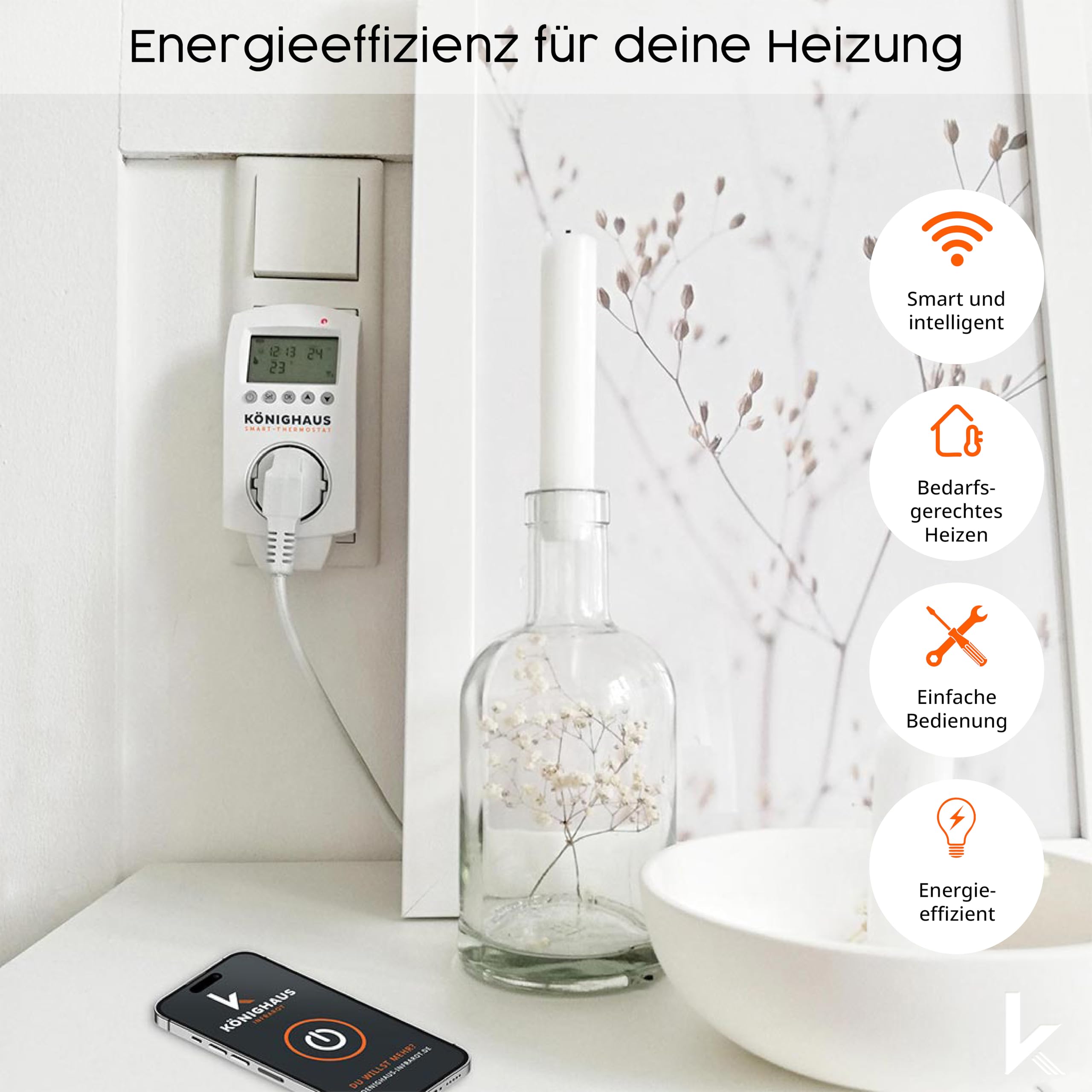 Könighaus Infrarotheizung - Smart Thermostat für Deckenheizung ✓ mit App-Steuerung und Wochenprogramm