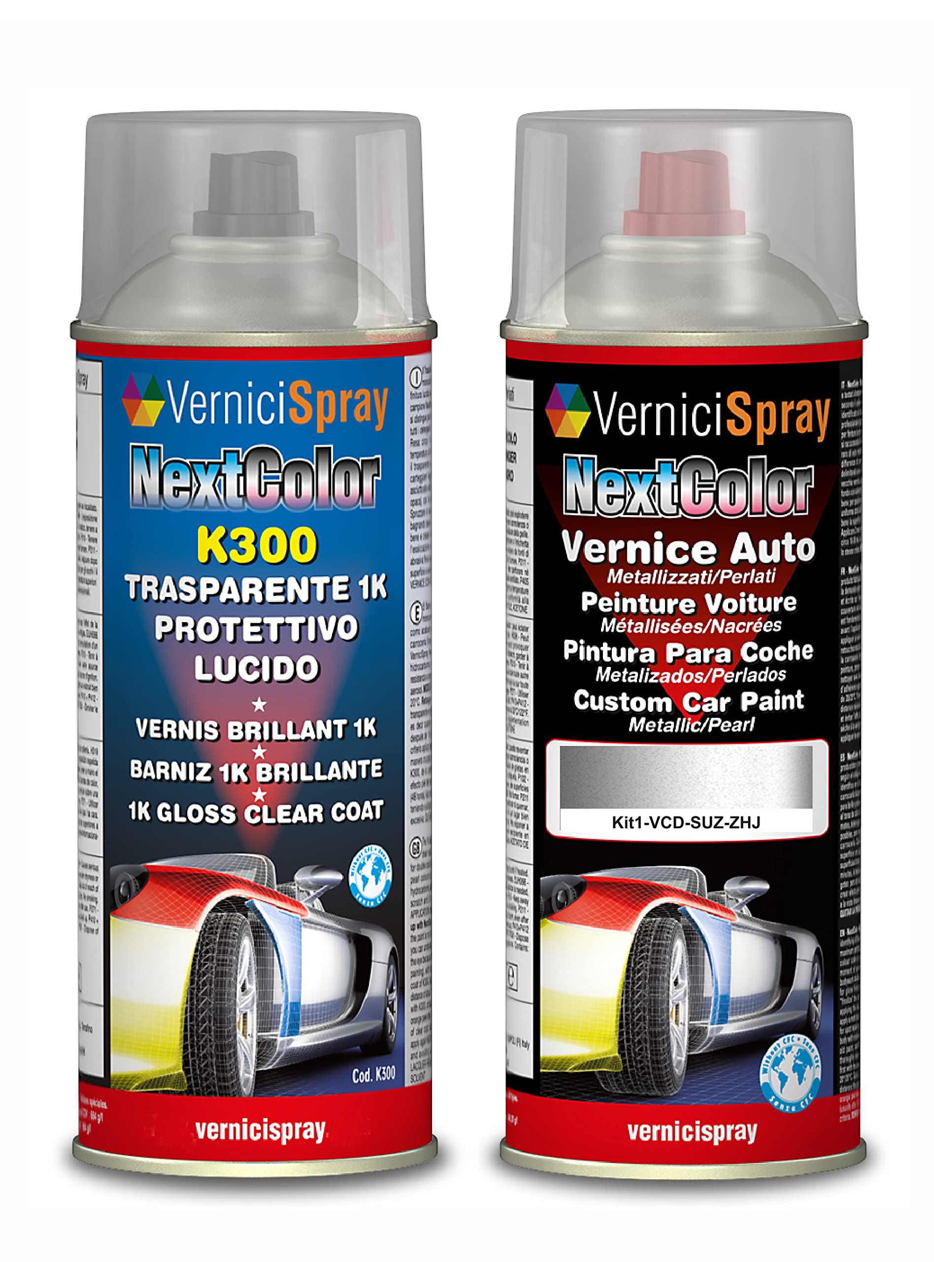 Kit Vernice Auto Spray compatibile con SUZUKI ALTO ZHJ ARTIC WHITE MET. Trasparente Lucido kit ritocco vernice metallizzata 400+400 ml di Vernice Spray Graffi Auto