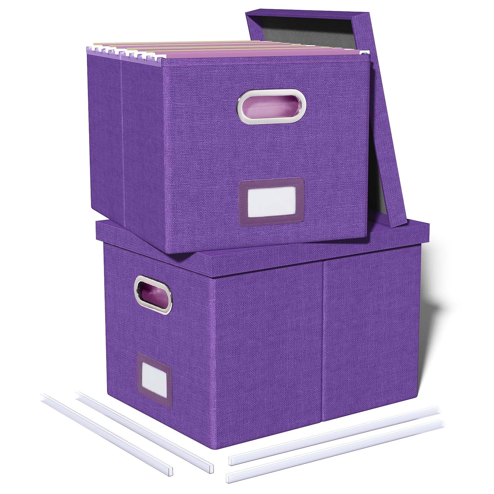 2 Pack File Storage Organizer, Filing Box, Portable File Box with Lid, Fit for Letter/Legal File Folder Storage, Document Organizer, Purple
