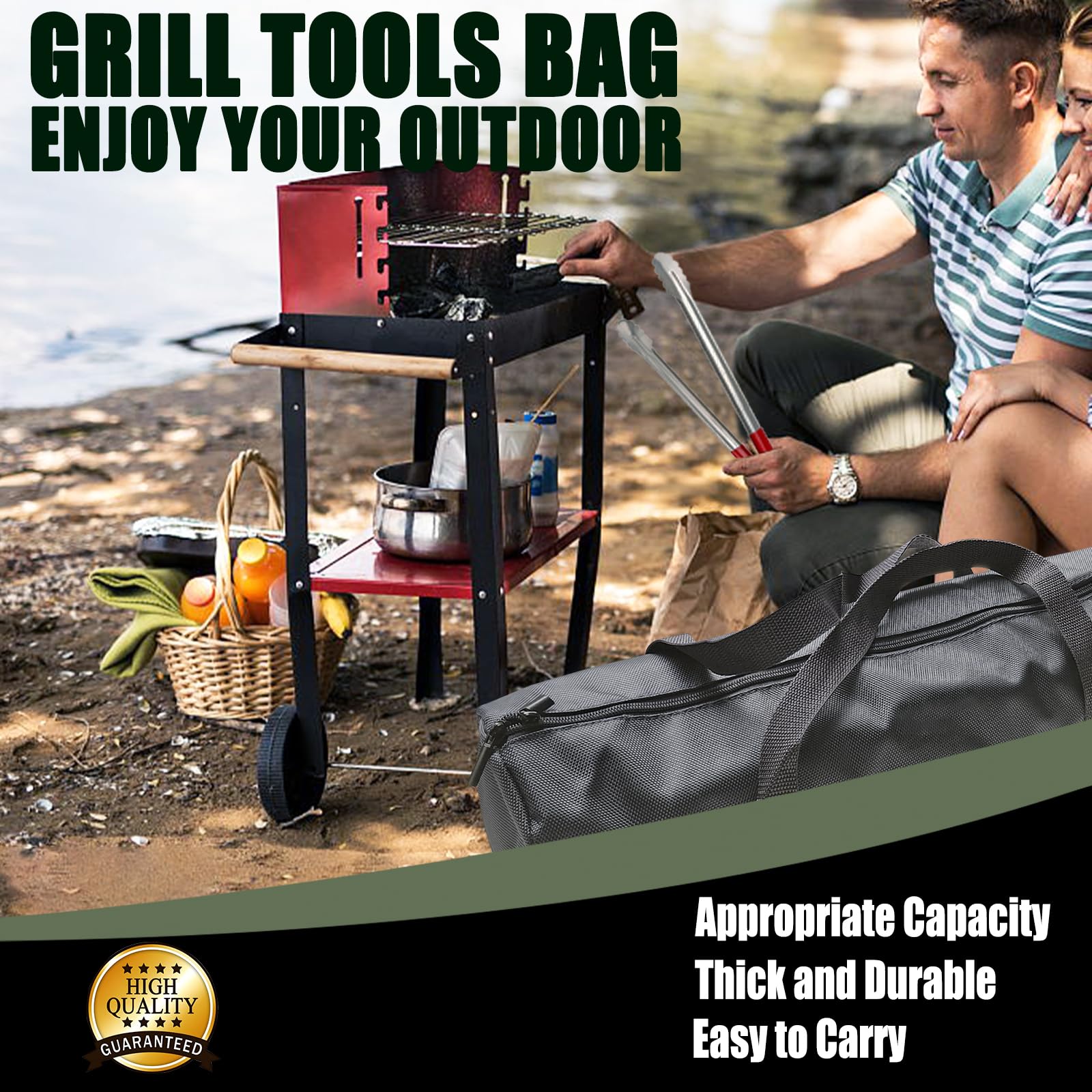 Bolsa de almacenamiento de accesorios para barbacoa, bolsa de herramientas para almacenamiento de herramientas de barbacoa, almacenamiento de accesorios para parrilla, bolsa de transporte 3