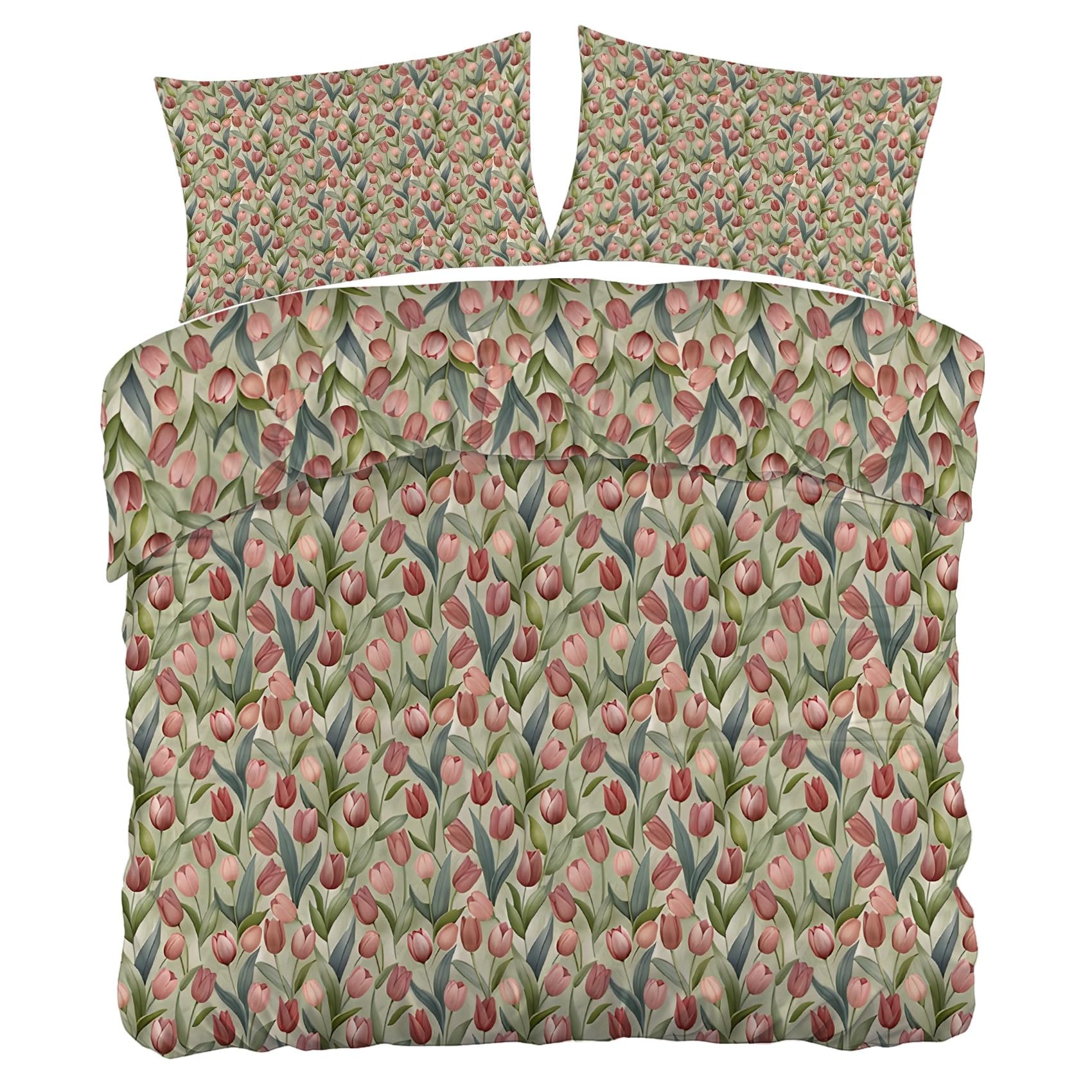 Tulipán Funda Nórdica Cama 105 Juego, Reversible Microfibra Juegos Cama Estilo Acuarela Vintage Funda Edredon 180×220 y 2 Fundas 50x75, con Cremallera, Apto Hombres y Mujeres KF148