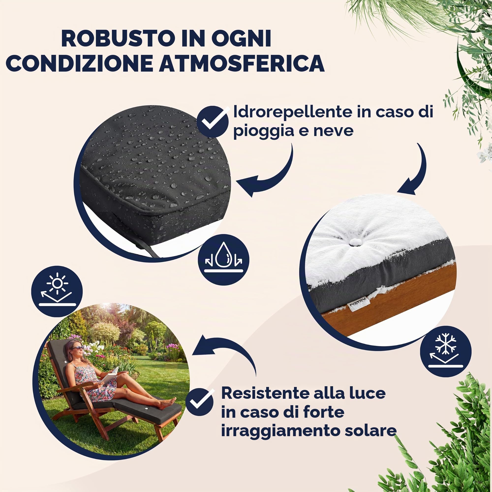 Detex® Cuscino Imbottito per Lettino Prensidole Effetto Lino Coprisdraio Imbottitura Sdraio Cuscini per Lettino da Giardino Materassino per Lettini
