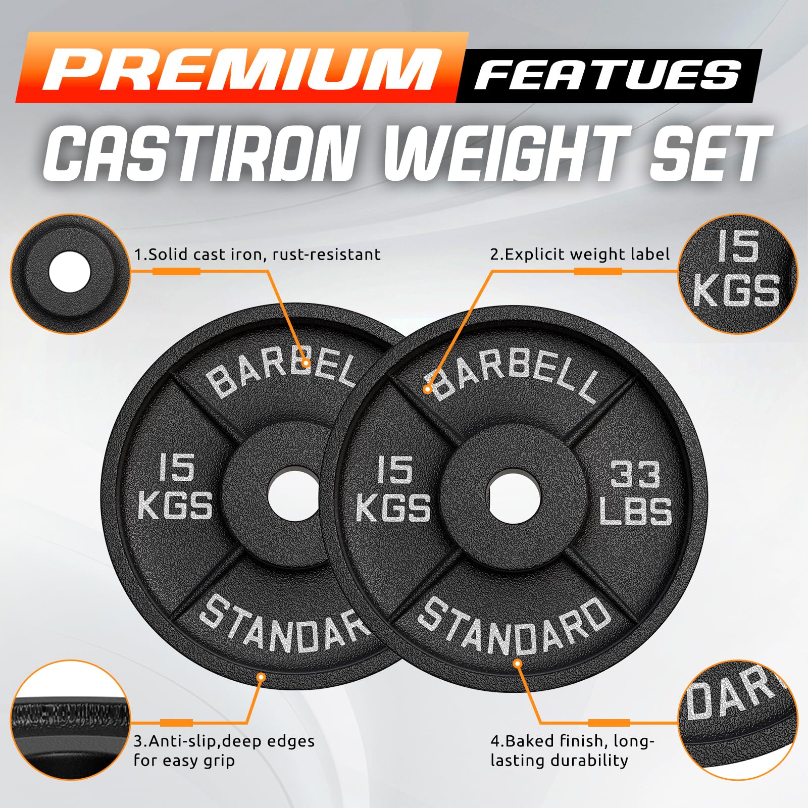 Discos Pesas de Hierro Fundido 10 kg, 15 kg, 20 kg, para entrenamiento con mancuernas y levantamiento de pesas 50 mm, para gimnasio, entrenamiento en casa