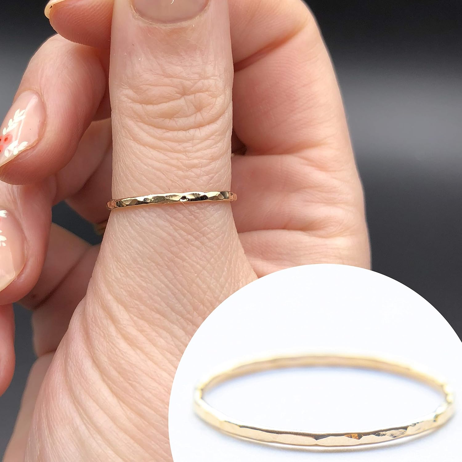 Ellie J Maui Hammered Ring, 1mm Thin Stacking Rings, Minimalist Rings for Women, 14K Gold Filled Rings for Teen Girls Midi Knuckle Pinky Finger Jewerly (Size 3-11)