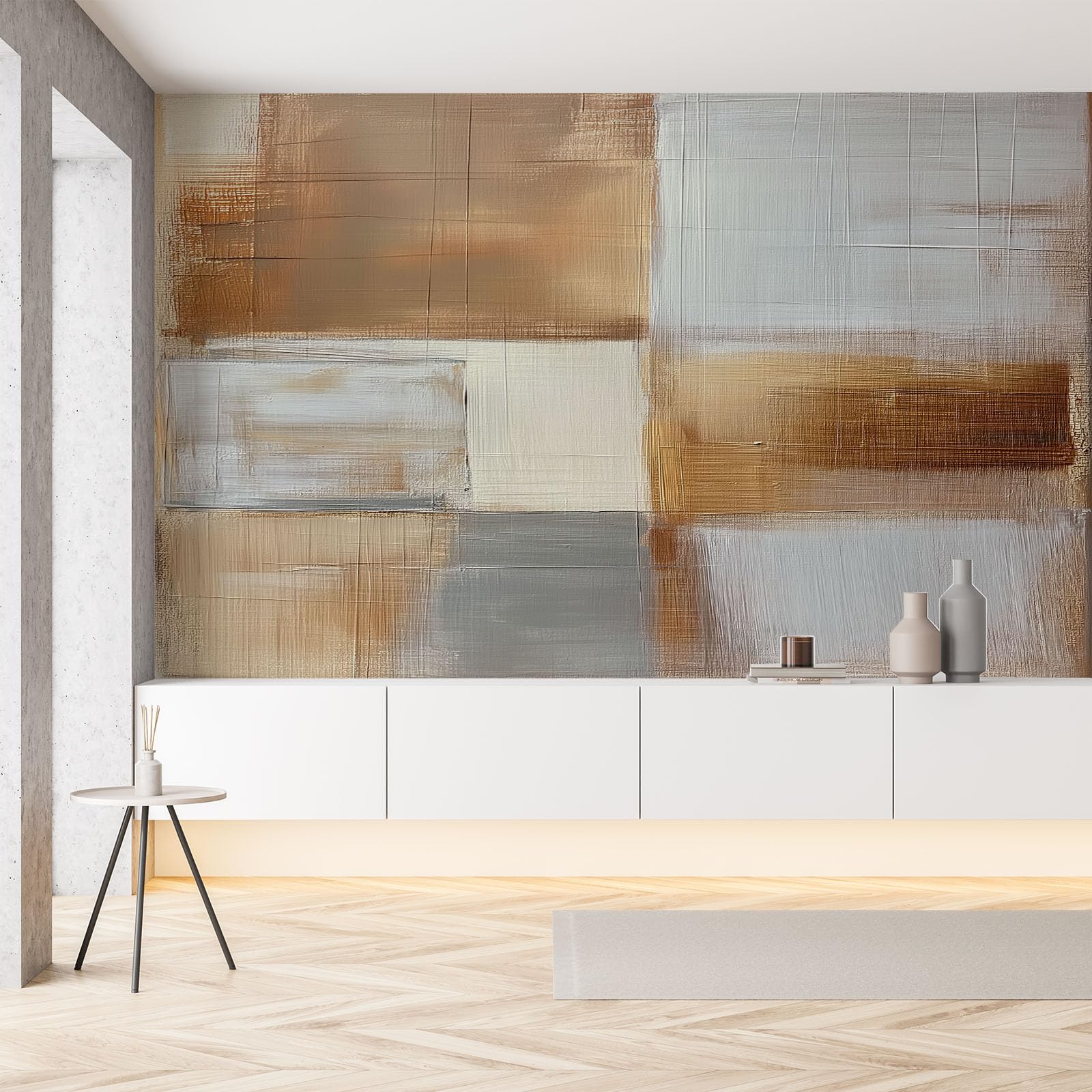 Papier peint panoramique 3D géométrique brun 250x175 cm pour salon