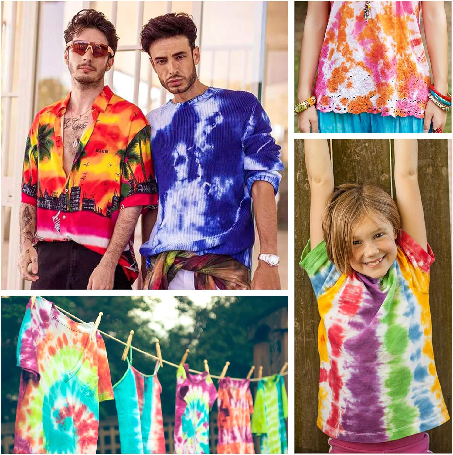 7 Colors Tie Dye Kit, 13.52oz Jumbo-Size Fabric Dye for Family Friends Groups Party Supplies, 59 Pack Tie Dye Kit for Women, Kids, Men by Vanstek