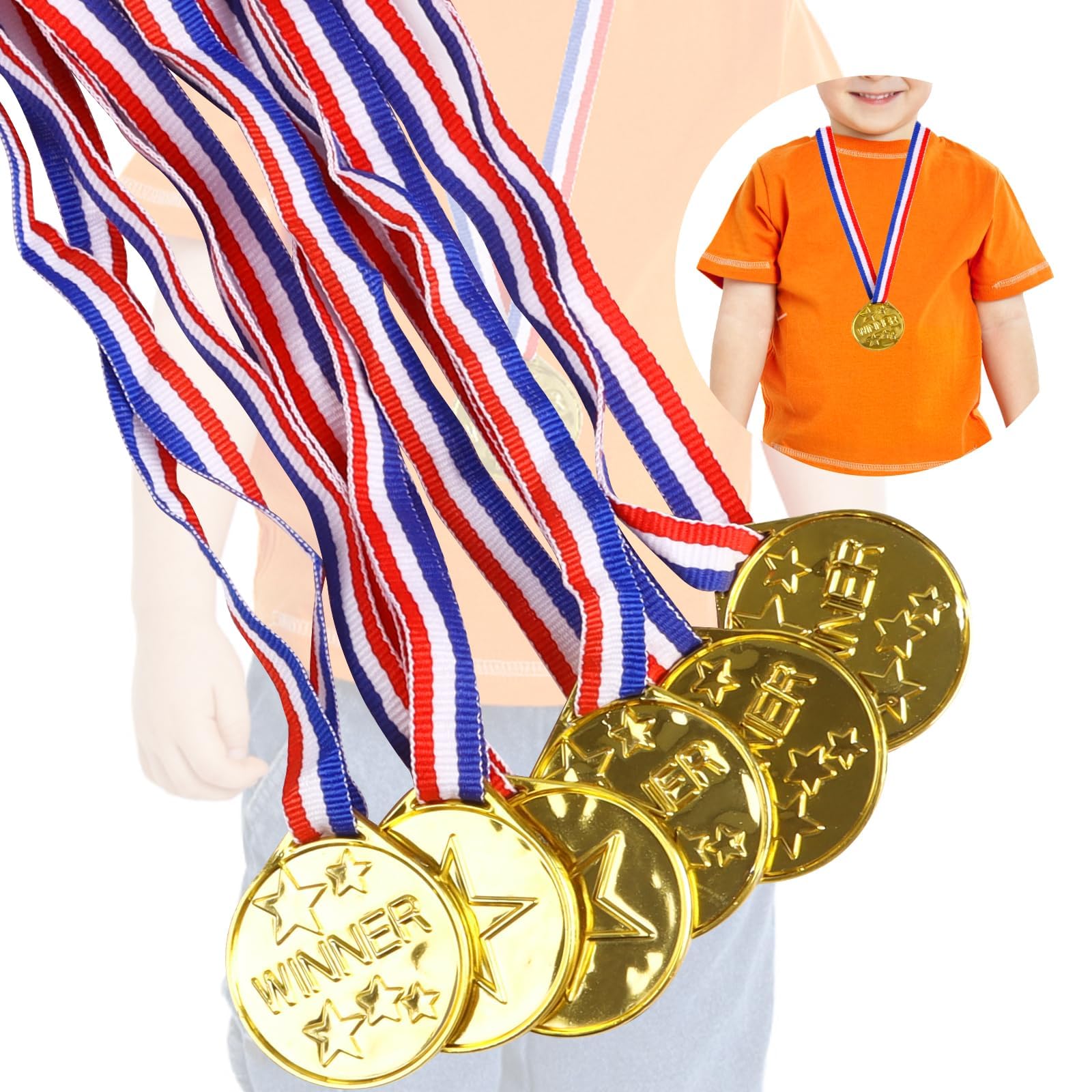 Lot De 30 Médailles Or, Argent, Bronze – étoile 5 Branches, Plastique, Cordon, Pour Concours Scolaires Et Sportifs
