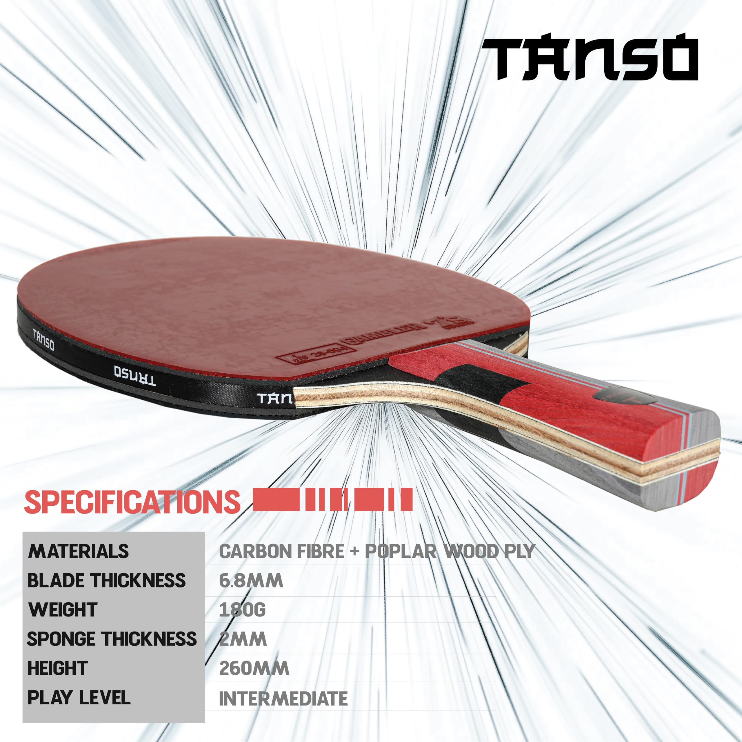 TANSO Griffin Table Tennis (TT) Carbon Racket (Premium ITTF Approved Gambler Rubber, Carbon ply, Ergonomic Grip Handle, Intermediate Players) 2