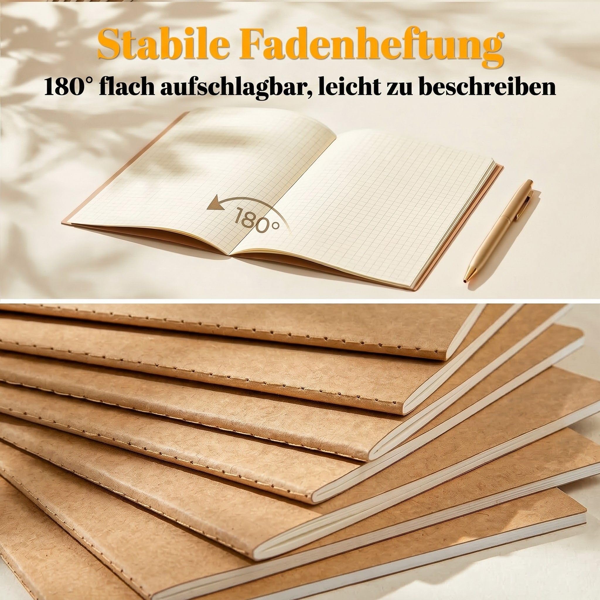 VEESUN Notizbuch A5 Kariert 100er Set Notizheft 30 Blatt Notizblock | Fadenheftung 180° Flach / DIY Kraft Softcover / 80 g/m2 Augenschonendes Cremeweißes Papier fur Büro Zurück zur Schule