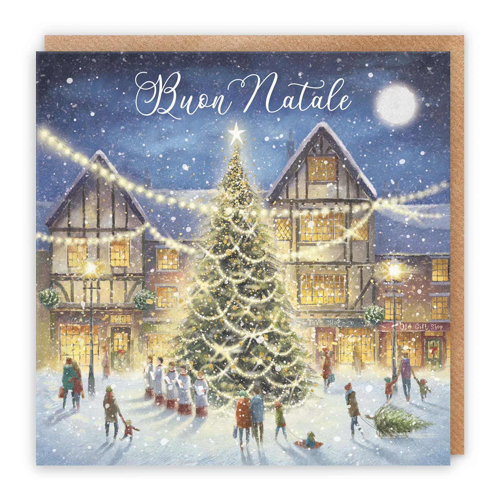 Hunts England, Individual Italian Christmas Card For Men Or Women, Buon Natale, 'Christmas Eve', Milo's Gallery Collection