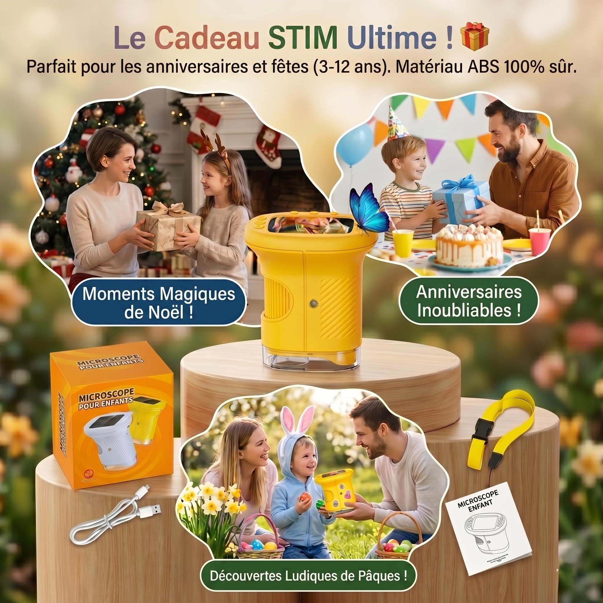 Microscope Enfant, Numérique 4K avec Écran HD 2,4" et Zoom 1000X, Loupe Électronique Portable 8 LED USB Photo Vidéo, Jouet Éducatif STEM Nature, Cadeau Anniversaire Noël Garçon Fille 3-12 Ans