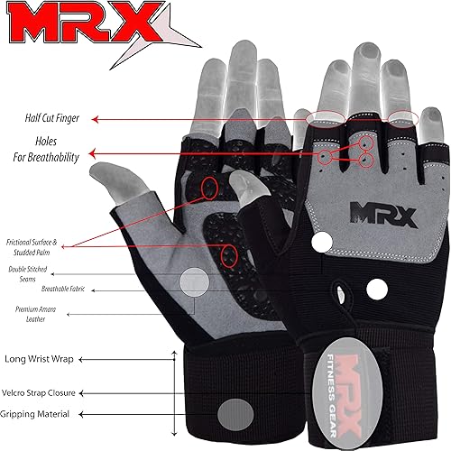 Miniatura 3 de MRX - Guantes de levantamiento de pesas con correa de muñeca de 18 pulgadas de largo, para gimnasio, entrenamiento, ejercicio y fitness