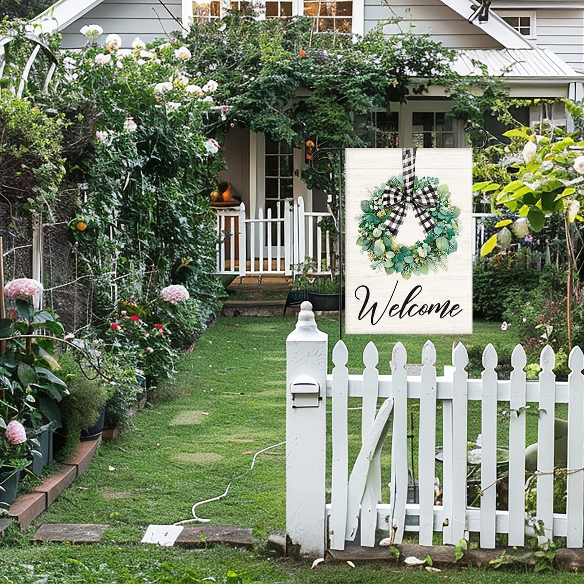 Floral Welcome Spring Garden Flag - Double Sided Eucalyptus Burlap Seasonal Small Yard Flag for Lawn & Patio Outdoor Decoration (12×18 Inch) - Image 4