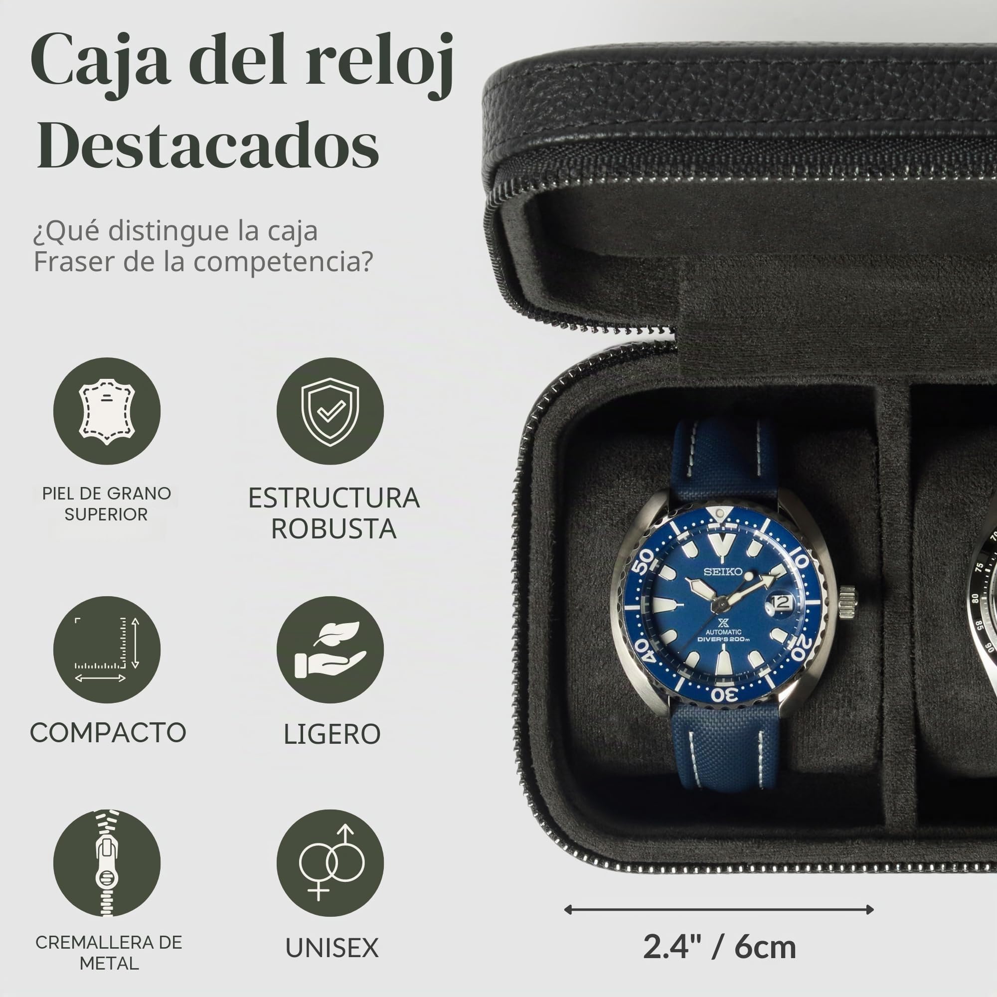 TAWBURY Estuche de viaje para 2 relojes, hecho a mano con cuero auténtico, compacto y ligero, almacenamiento de relojes para el hogar y viajes (negro)