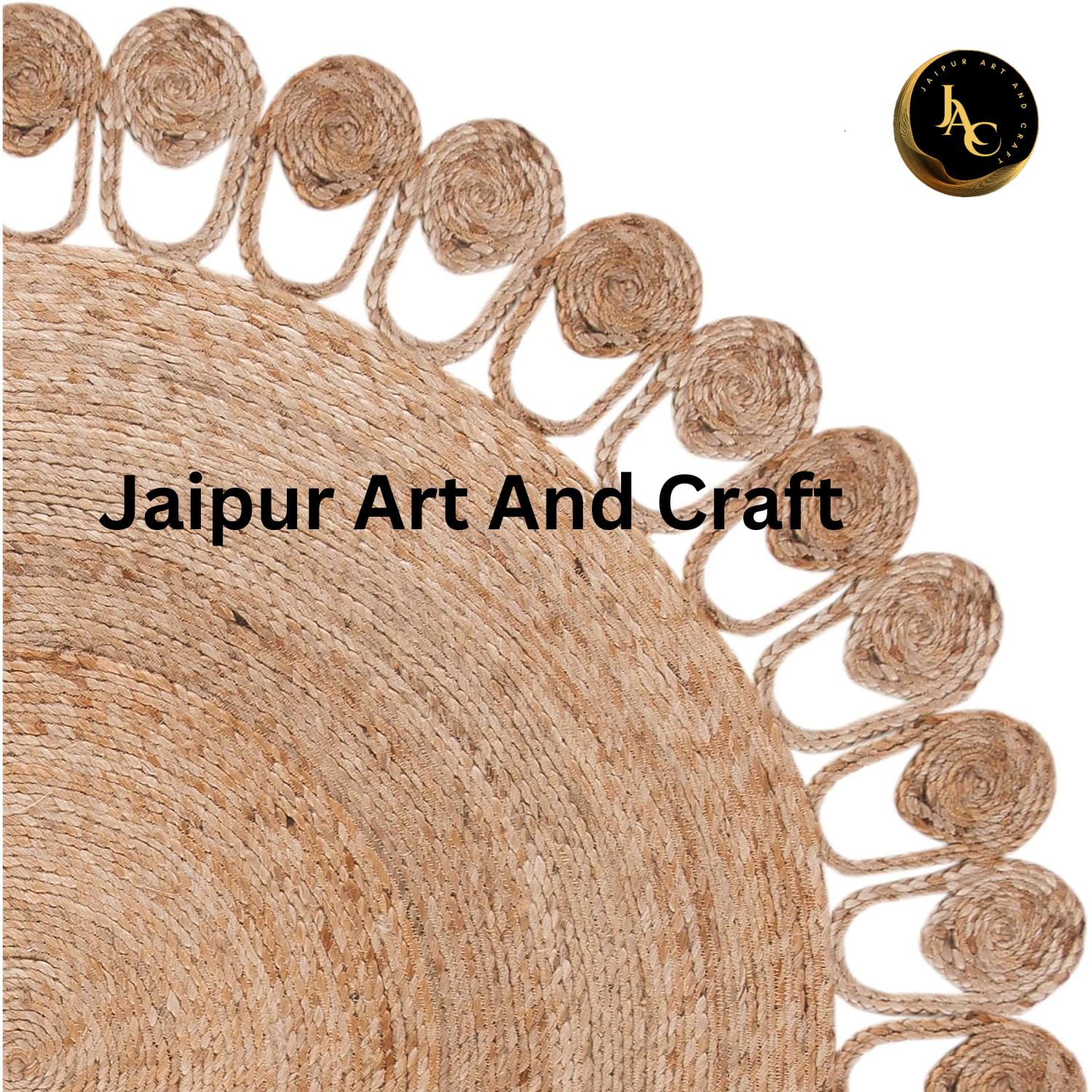 Runder handgefertigter Boho-Jute-Teppich aus Naturfaser, beige, wendbarer Bodenteppich– (7x7 Quadratfuß)