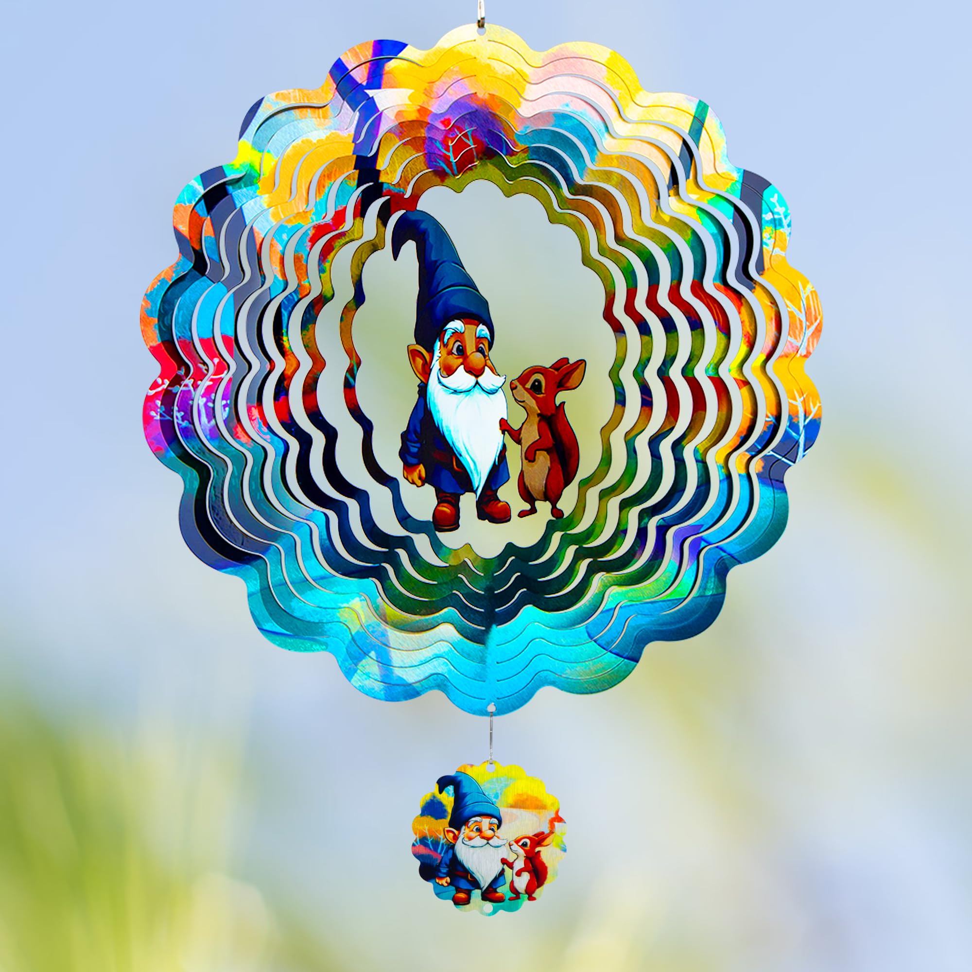Gnome Gifts for Women, Gnomes Hanging Wind Spinners,12 Inch 3D Garden Spinner Kinetic Art Garden Decorations，Stainless Steel Reflective Wind Spinners for Yard