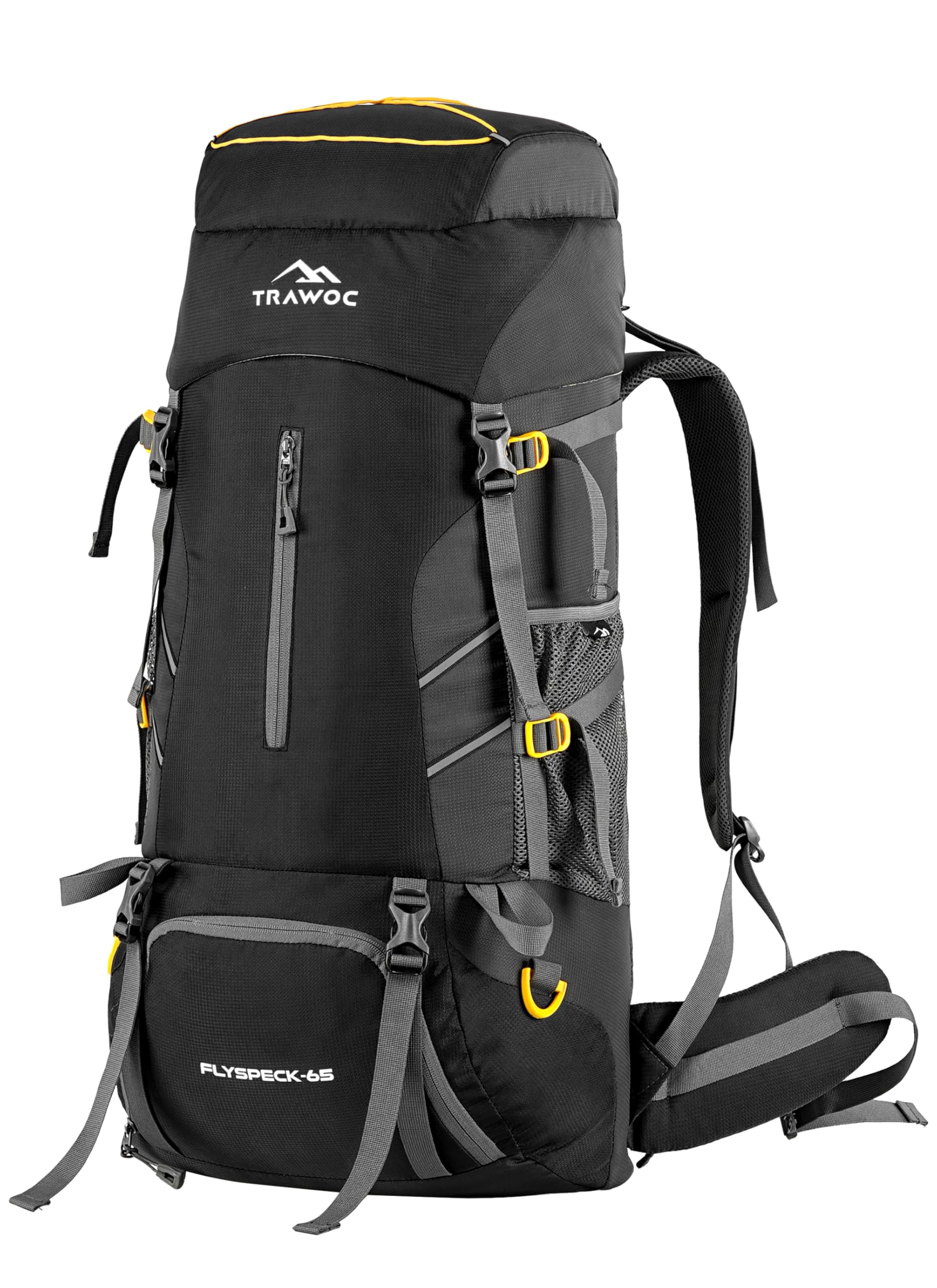 TRAWOC FLYSPECK 65 Liter Hiking Trekking Bag Camping Rucksack Travel Backpack for Men & Women with Shoe Compartment MHK001, 3 Year Warranty, Black-picture-22