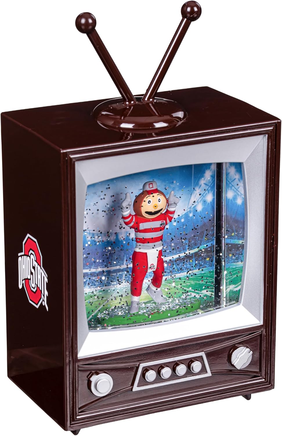 NCAA Ohio State University Snow Globe Lantern, Vintage TV Water Globe with Lights & Swirling Glitter, Battery Operated Christmas Tabletop Decoration, College Sports Gift for Men & Women Fans