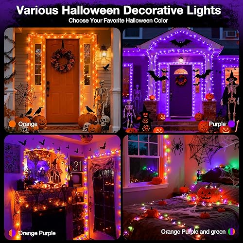 Miniatura 5 de Guirnalda de luces RGB de Halloween, 164 pies, 500 luces LED que cambian de color con control remoto y temporizador, sincronización de música,