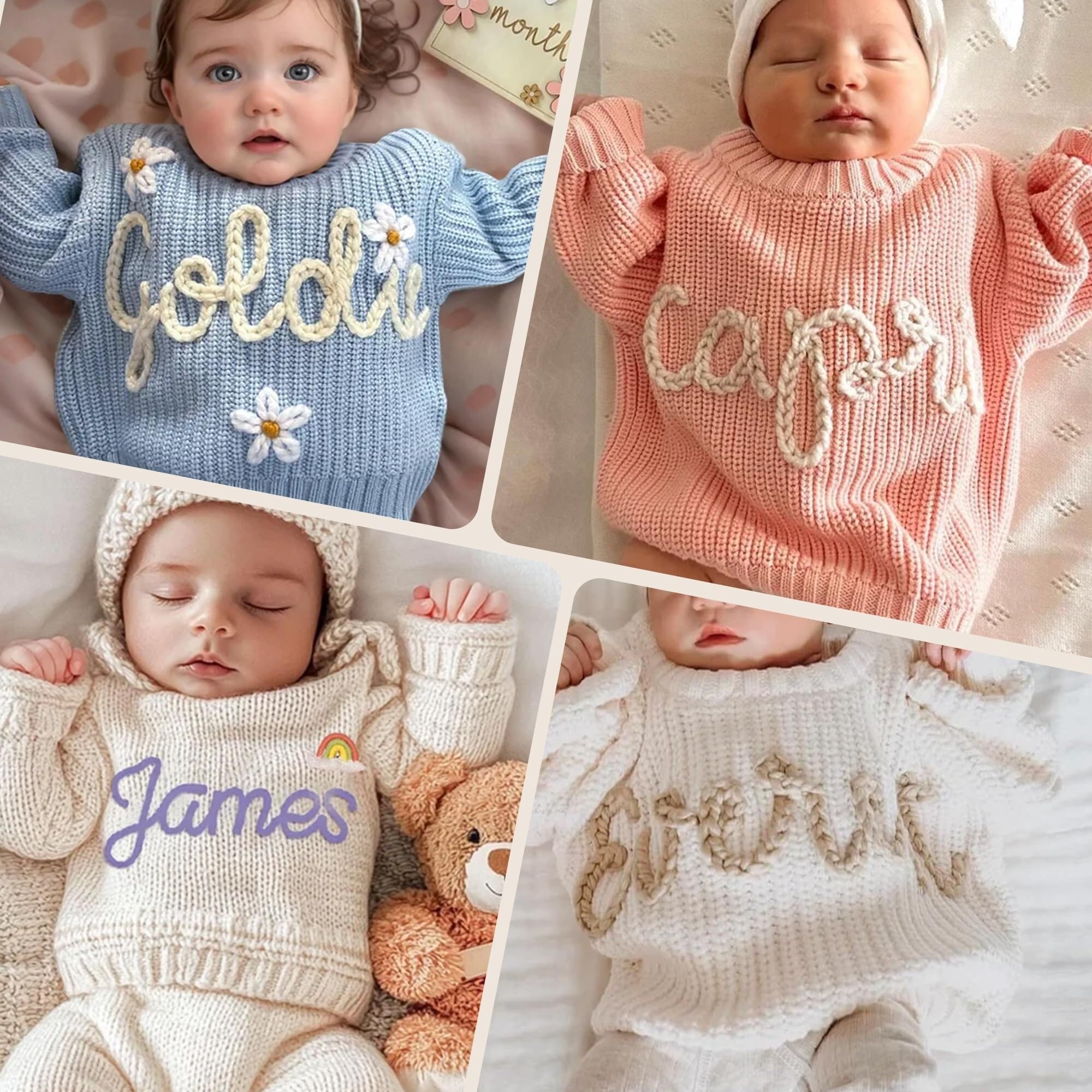 Suéter De Punto For Bebé Hecho A Mano Con Nombre O Monograma Bordado Personalizado, Suéter De Punto Personalizado Con Nombre, Suéter Personalizado For Bebé Niño Niña
