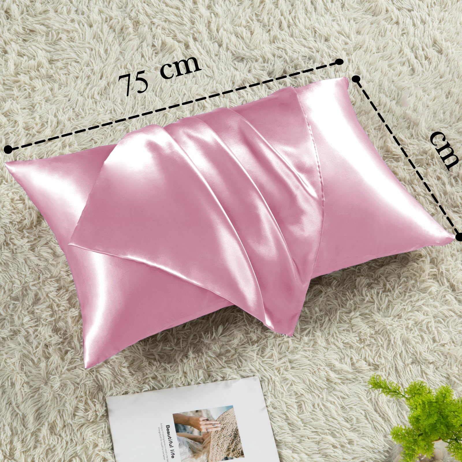 Vielit Satin Pillowcase for Hair and Skin Cooling,Soft as Silk Pillowcase for Hair and Skin,Easier Care than Silk Pillow Cases 4 Pack Pink 50x75cm Gifts for Women Envelope & 2 Scrunchies - Image 4