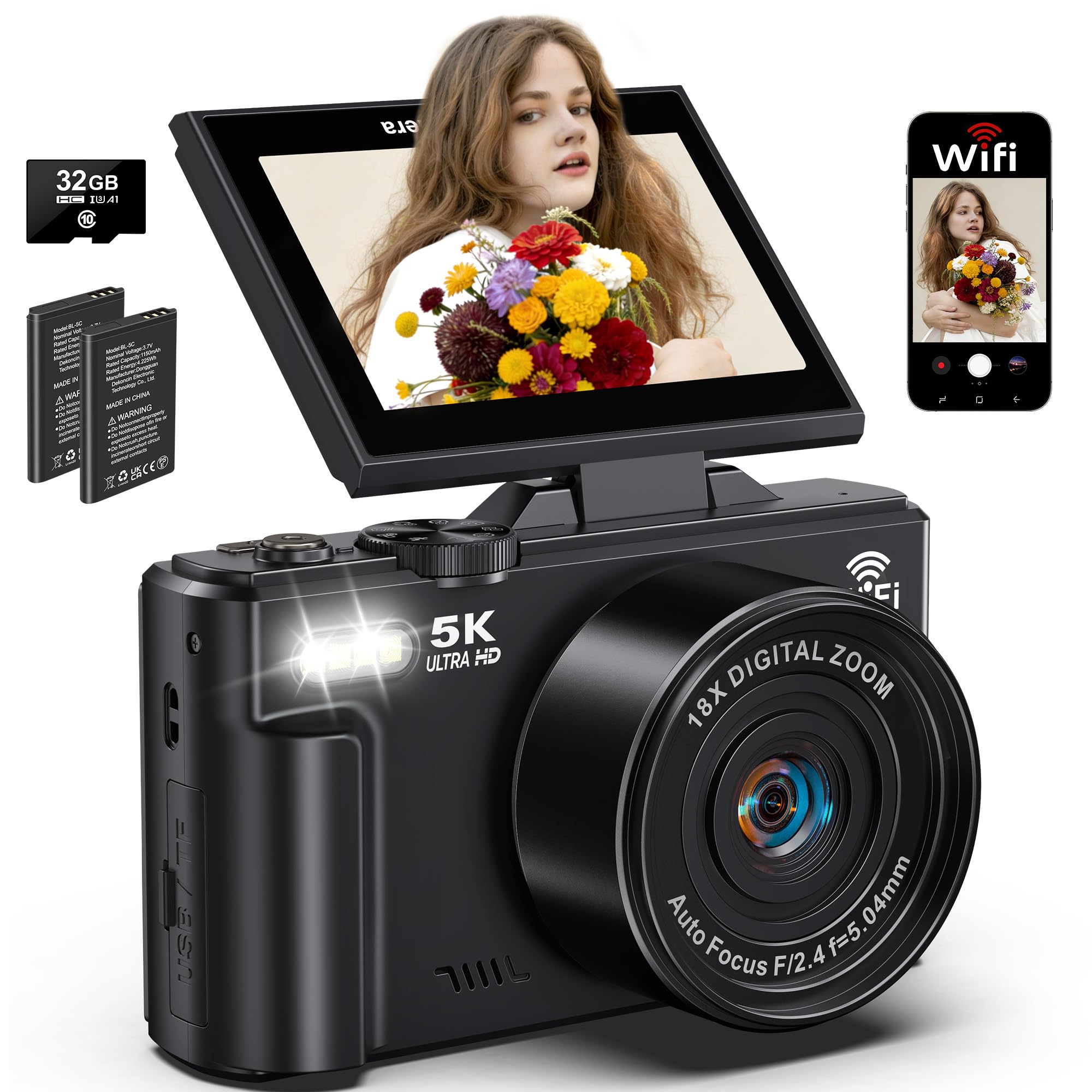 5K Digital Camera for Photography Autofocus 75MP Vlogging Camera for YouTube with SD Card, Compact Travel Camera for Teens with 18X Zoom, 32GB SD Card-picture-30