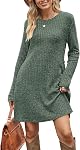 Jescakoo Womens Long Sleeve Dress Casual Fall Dress with Pockets Buttons Side S-XXL