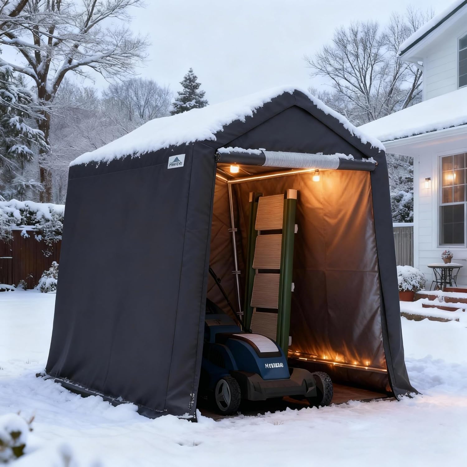ADVANCE OUTDOOR 6x8 ft Portable Storage Shed - Waterproof UV-Resistant Carport with Roll-Up Zipper Doors & Vents for Motorcycles, ATVs, Gray