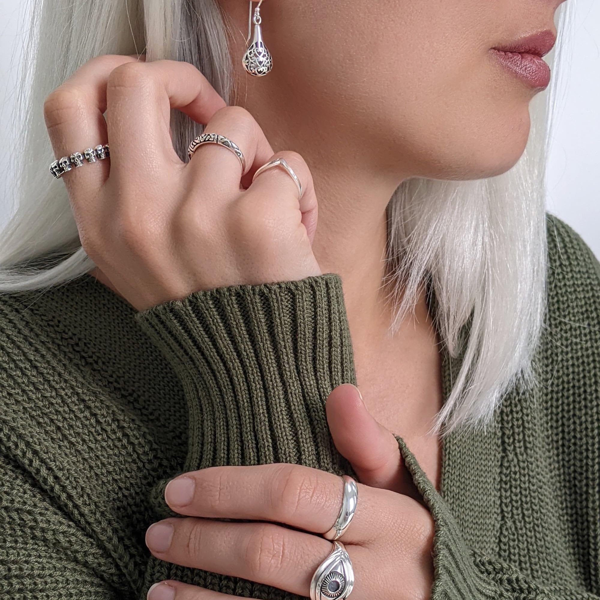 81stgeneration Sterlingsilber-Ring Magischer Blick für Damen | 925 Silber Augenförmiger Ring für Herren | Schützendes Allsehendes Auge-Amulett | Drittes Auge Schmuck | Gotisches Geschenk