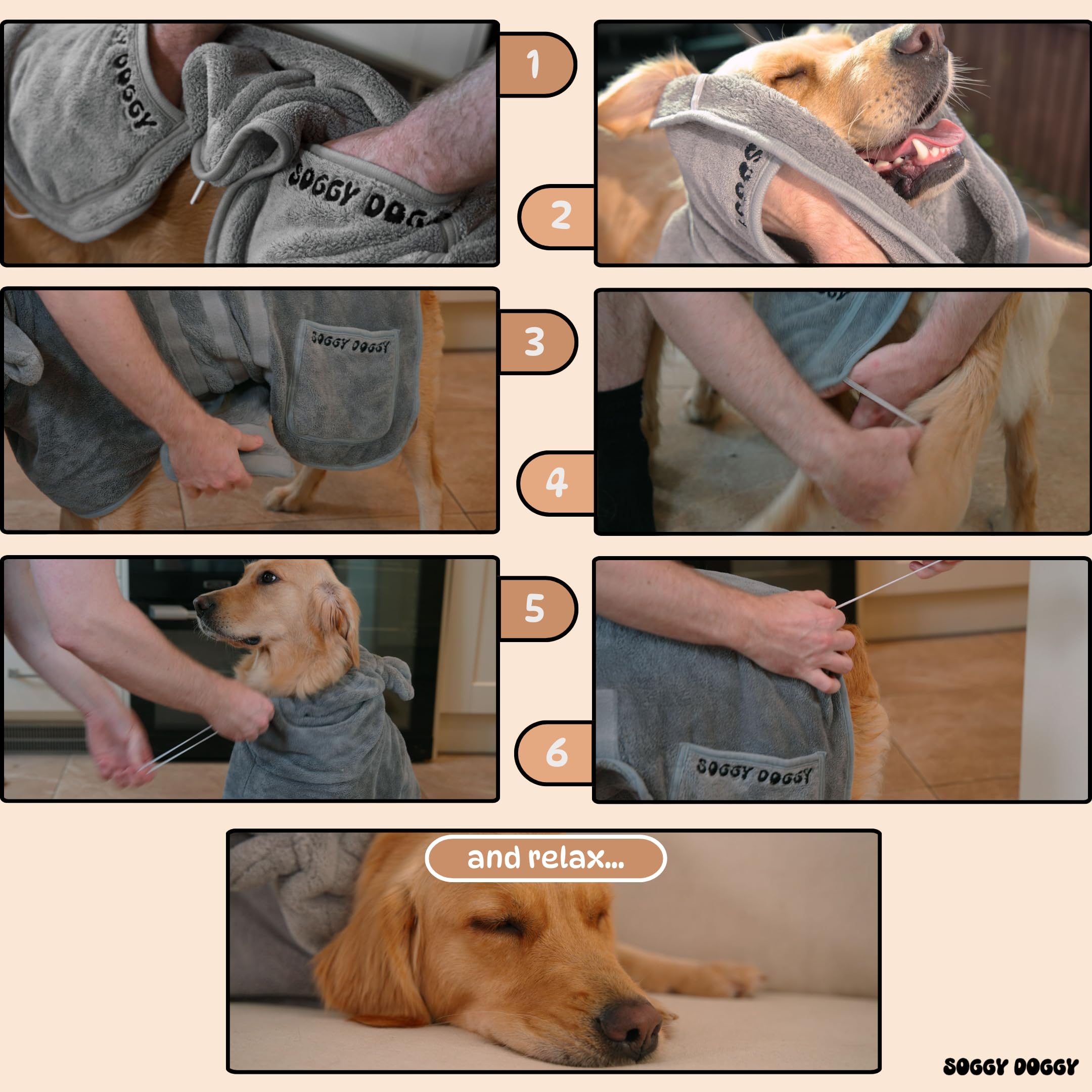 Accappatoio per cani in microfibra, regolabile, ad asciugatura rapida, super assorbente, con tasche, taglie XS-XL, accappatoio per cani di lusso (M)