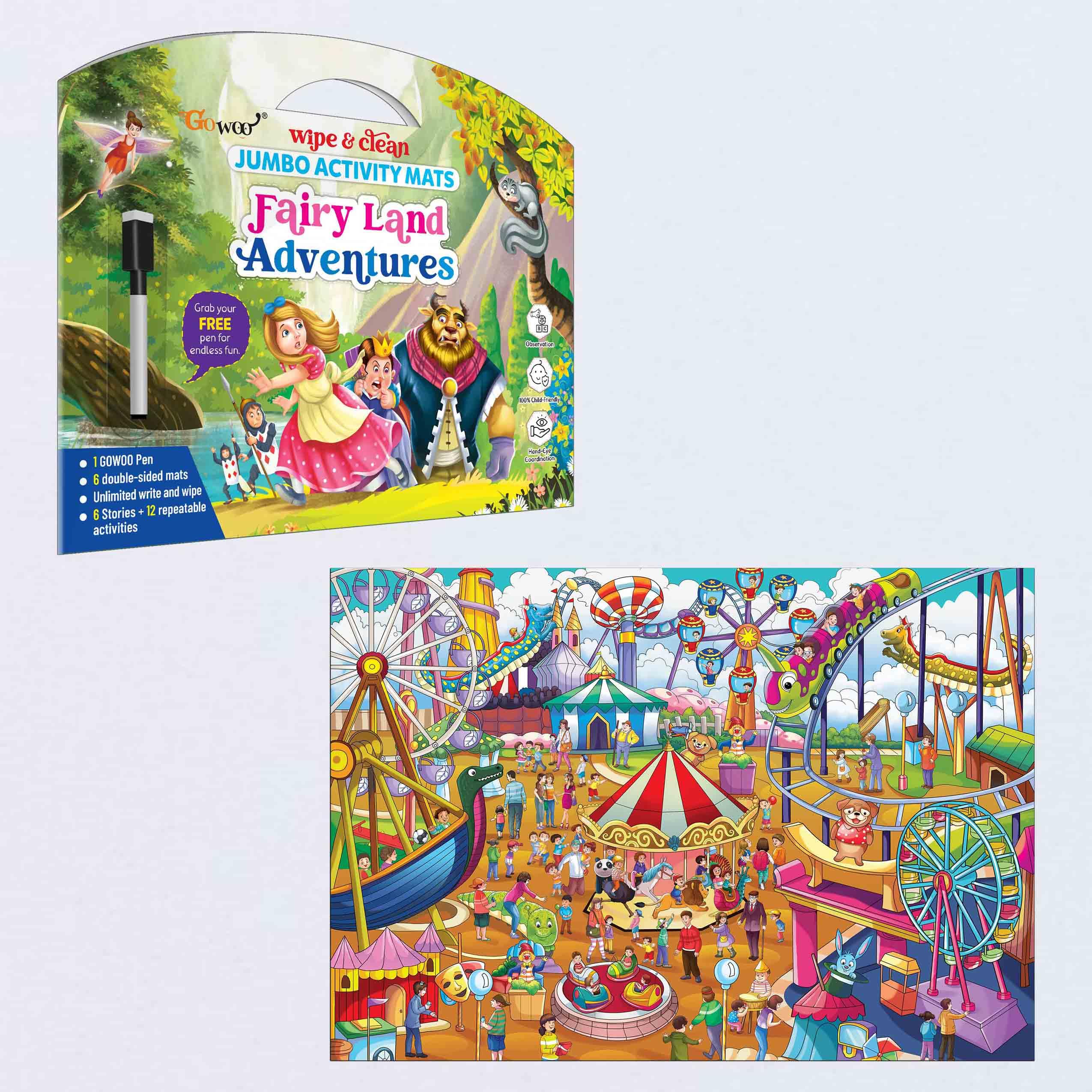 Fairy Land Adventures and Giant Amusement Park Colouring Poster | Combo of 1 Activity mat with Pen and 1 Colouring Poster