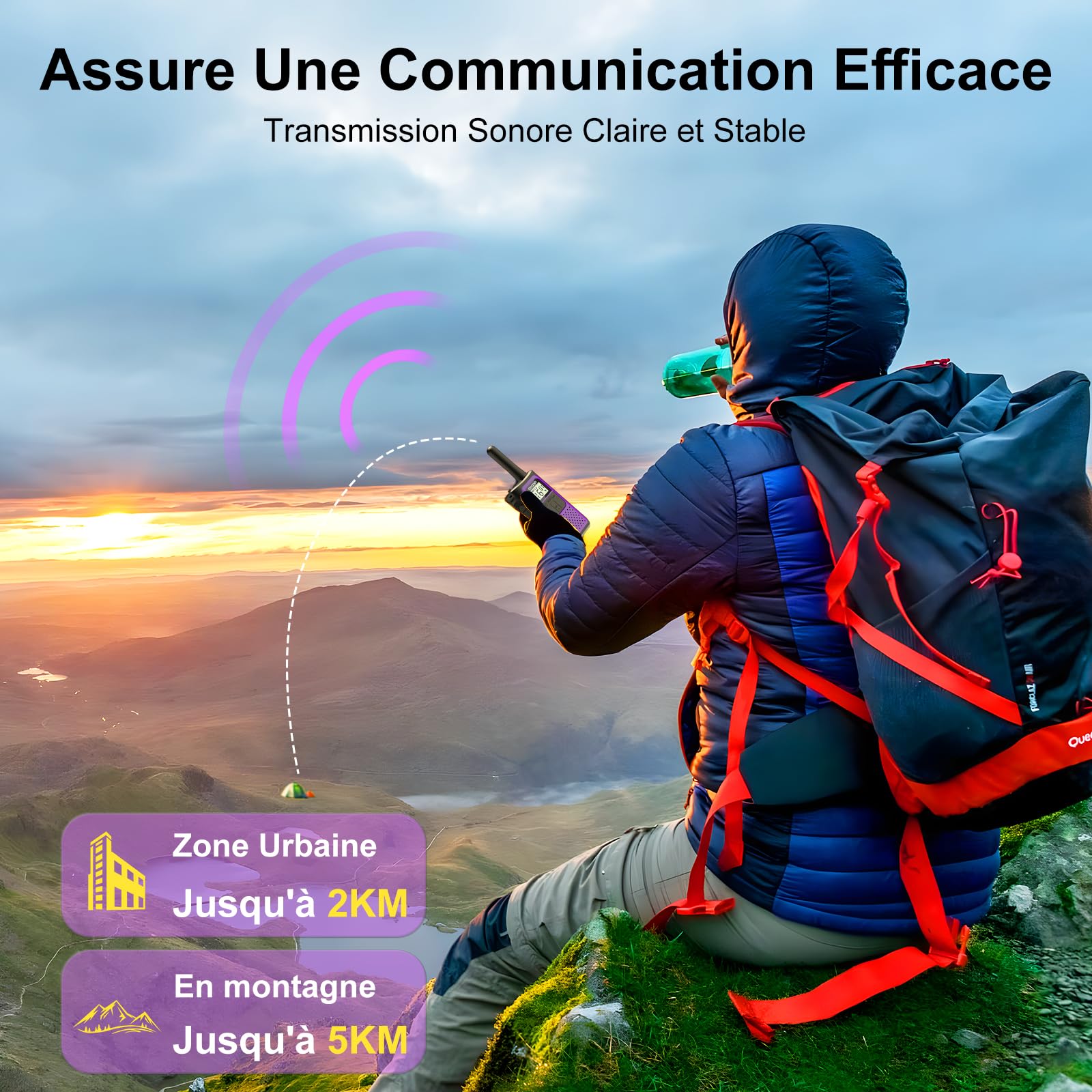 Walkie Talkies 3 Pieces Long Range Walkie Talkies Kids Adults Rechargeable Walkie Talkies USB C Lithium Battery with 16 Channels for Camping, Hiking, Biking, Gift for Girl and Boy - 5