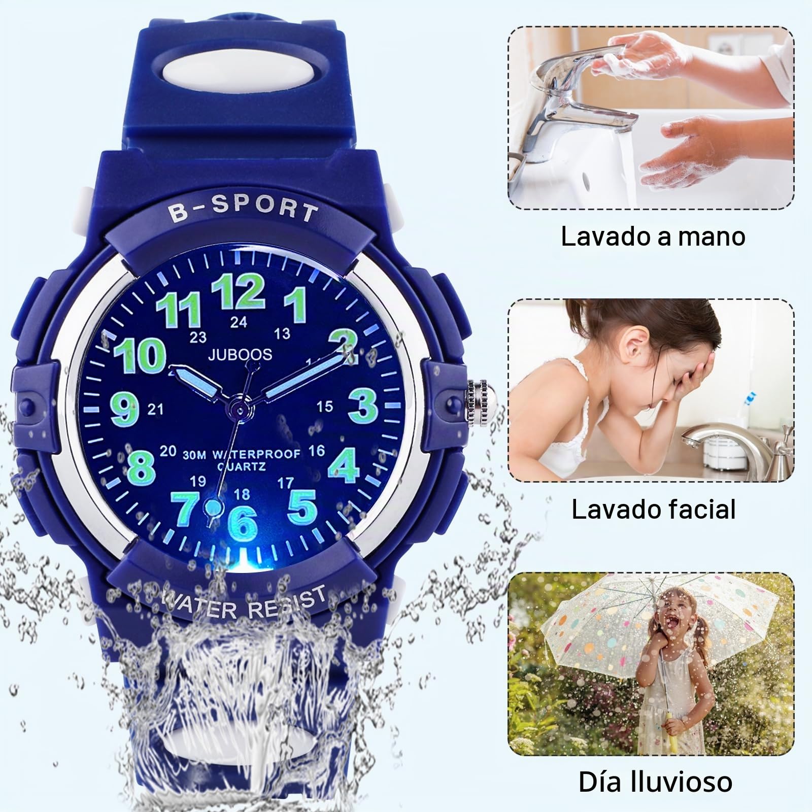 Juboos Reloj Analógico para Niños, Resistente al Agua hasta 3 ATM, Fácil de Leer, Reloj de Enseñanza del Tiempo para Niño y Niña, Banda Suave para Niños 5-16