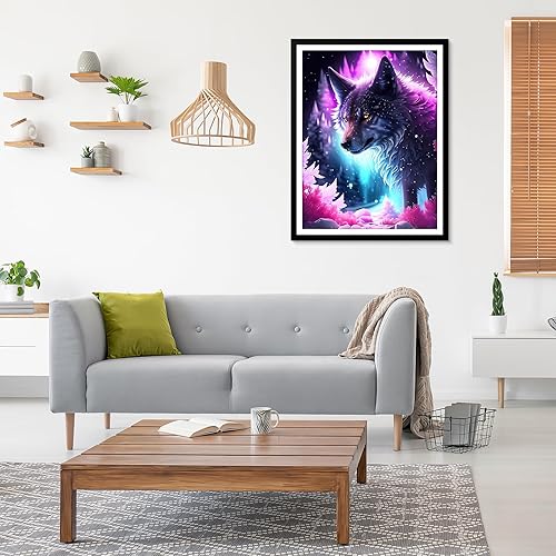 Miniatura 2 de EOBROMD Kit de pintura de diamante de lobo morado para adultos, kits de pintura de diamante 5D para principiantes, pintura de bricolaje con puntos