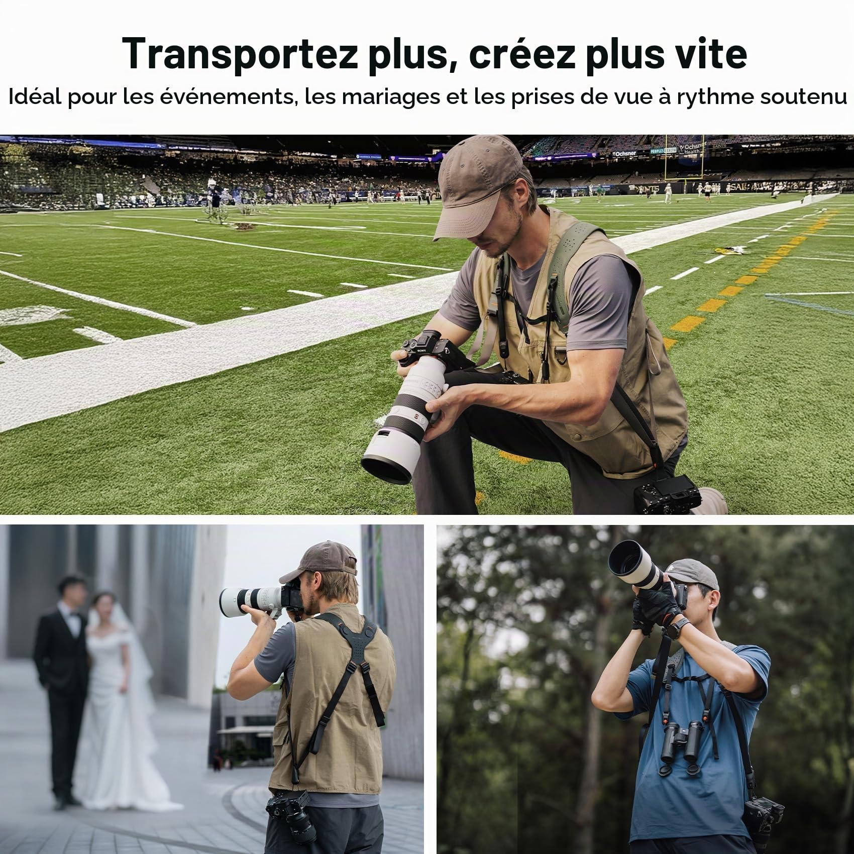 PGYTECH Sangle Appareil Photo Master, Harnais Double Épaule en Cuir pour 3 Caméras, Harnais d'Appareil Photo pour Photographes Professionnels, Sports/Faune/Mariage/Événements Sangles d'Appareil Photo