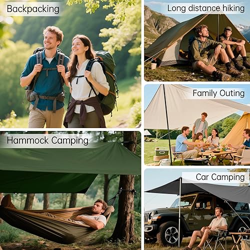 Miniatura 7 de FREE SOLDIER Lona portátil impermeable multifuncional para acampar al aire libre, toldo de viaje, lona para mochileros, lona de lluvia (marrón