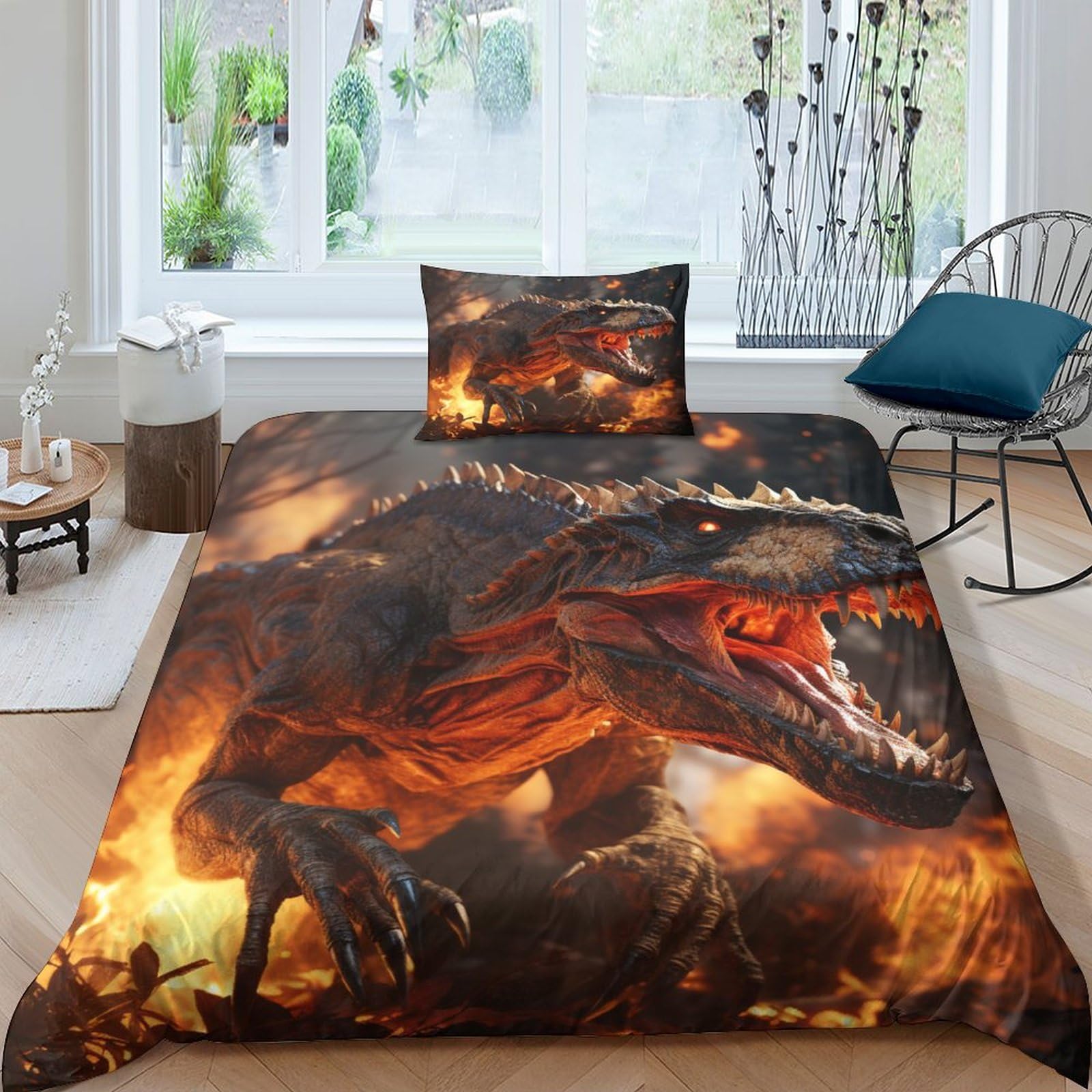 Parure de lit dinosaure 135x200cm anti-décoloration IOFEER