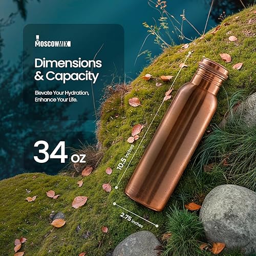 Miniatura 4 de 100% Pure Copper Water Bottle Plain(34oz1000 ml) Ayurvedic Water Bottle for Drinking Water with Leakproof Lid - Smooth Finish, Easy to Carry at