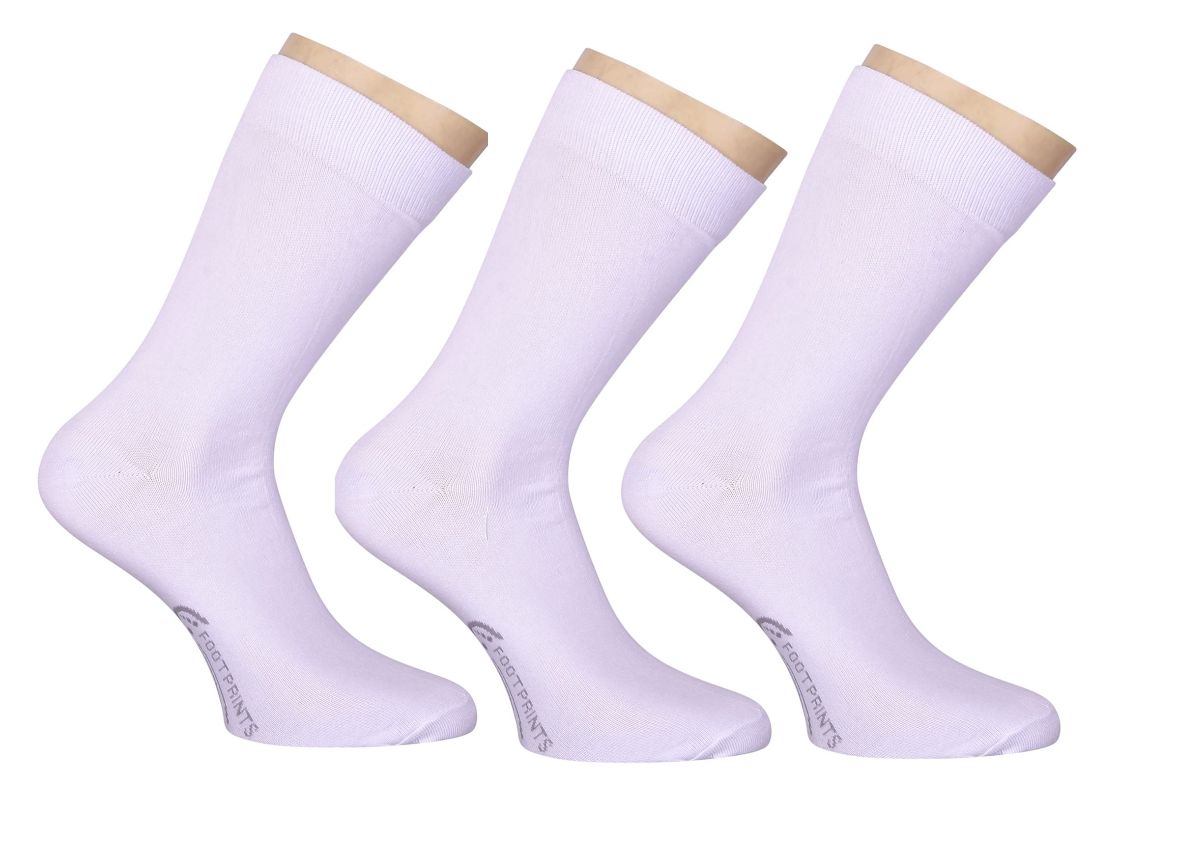 footprints Men's Formal Organic Cotton and Bamboo Odour Free Socks Pack of 3 - White-picture-17