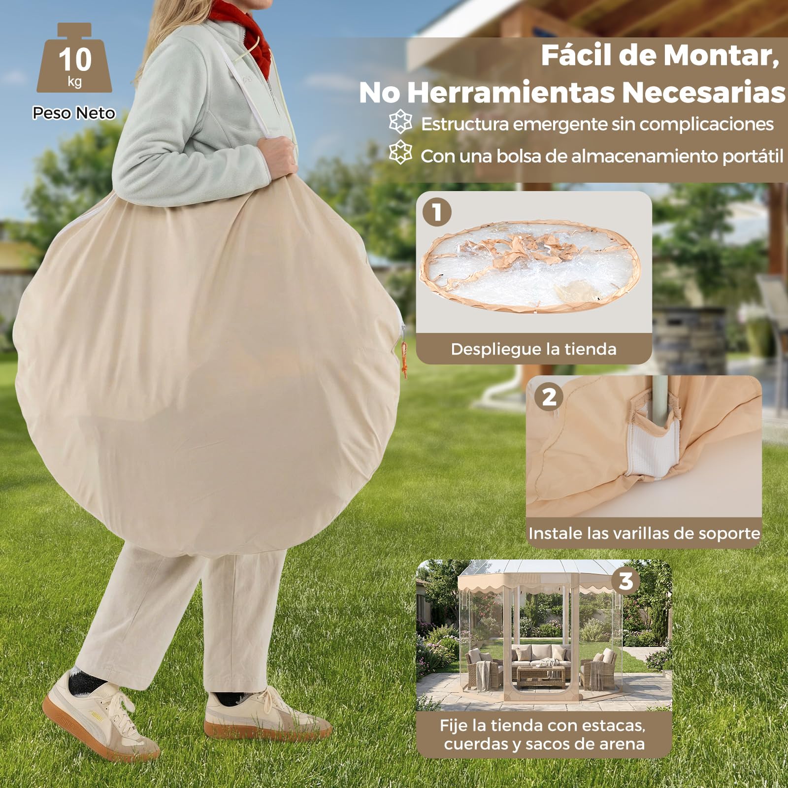 COSTWAY Tienda de Campaña Deportiva para 8-10 Personas, 305 x 305 x 210 cm, Carpa Burbuja Transparente, Panorámico de 540°, Animar, Pescar y Acampar