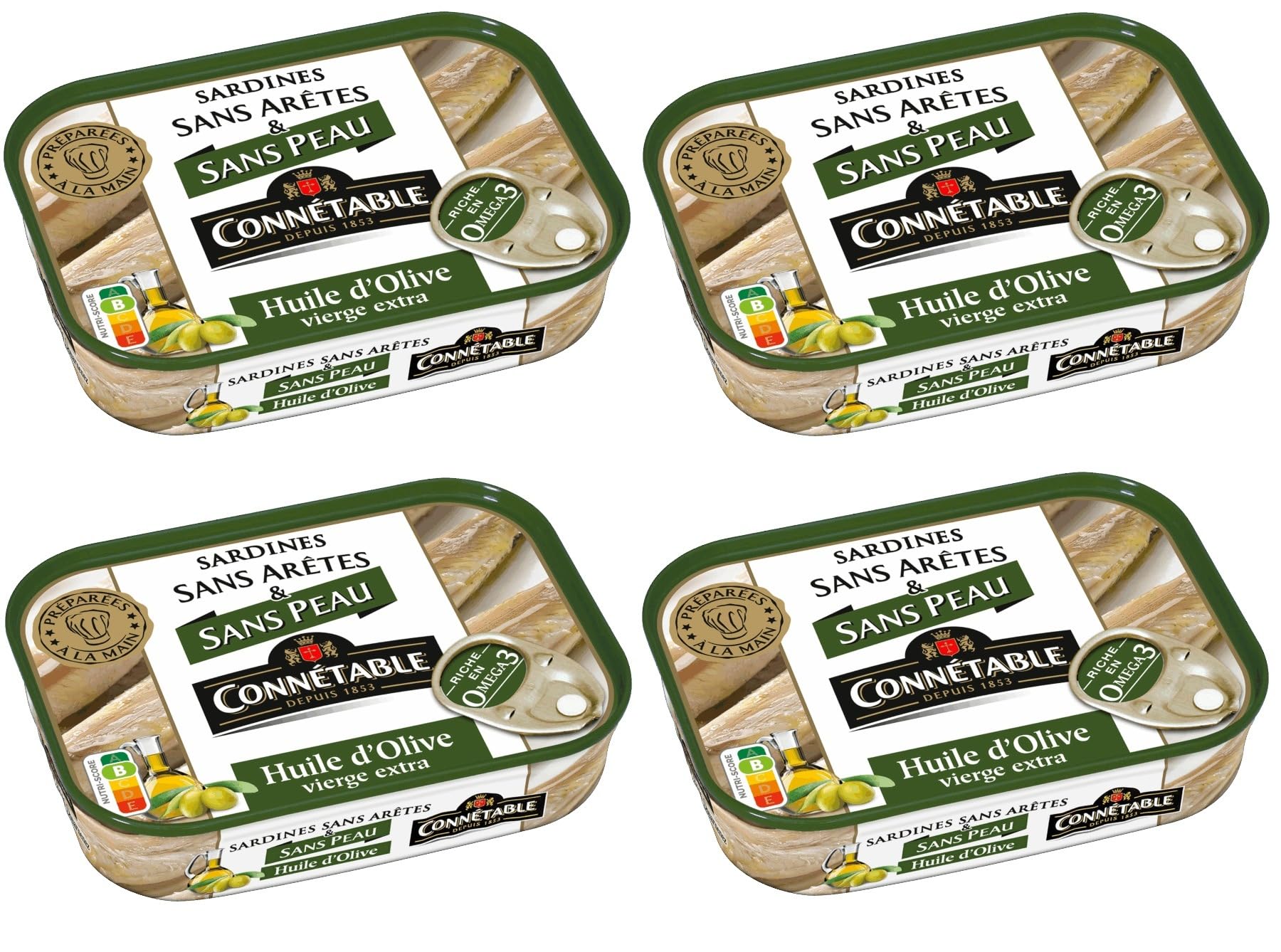 4 x Filets de Sardines huile d’olive 1/5 - Connetable sardines sans peau sans aretes mise en boite a la main