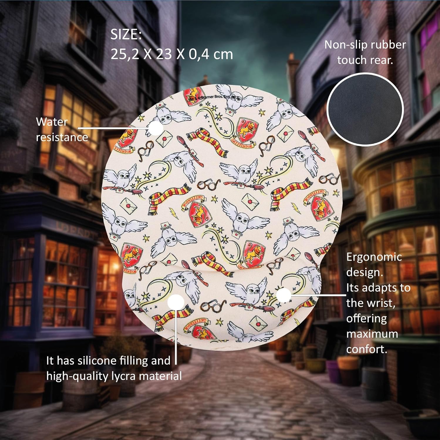 WONDEE Hedwig Harry Potter Gel Mouse Mat with Wrist Rest with Owl Hedwig, Ergonomic Mouse Mat with Hand Rest The Power of Joy, Disney Harry Potter Gifts for Girls and Women