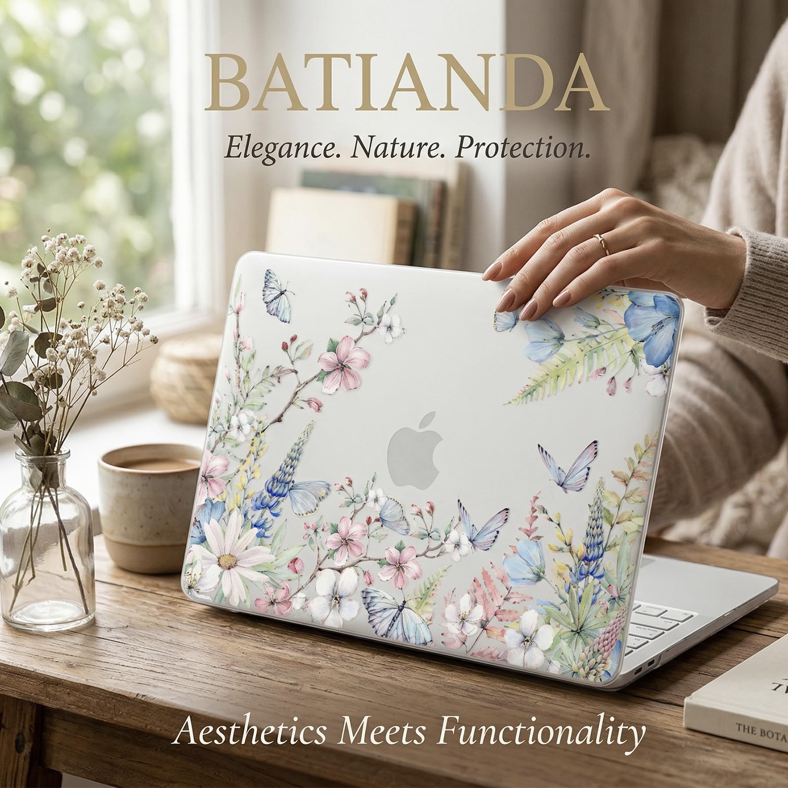 Batianda Funda para MacBook Neo de 13 pulgadas, modelo A3404, bonita carcasa rígida ultrafina floral con cubierta de teclado, protector de pantalla y adaptador USB, paquete de accesorios para laptop