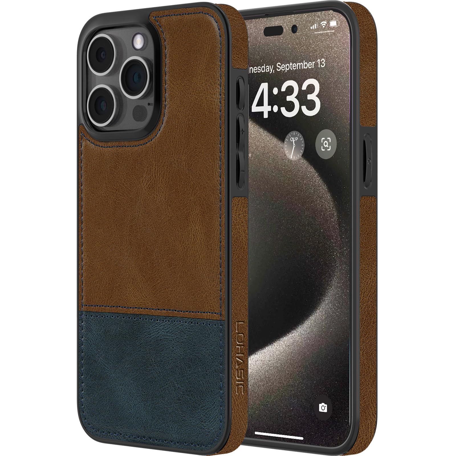 LOHASIC for iPhone 15 Pro Case Leather,Elegant Soft Color Matching PU Leather Protective Phone Cover for iPhone 15 Pro 6.1"(2023) - Brown and Blue
