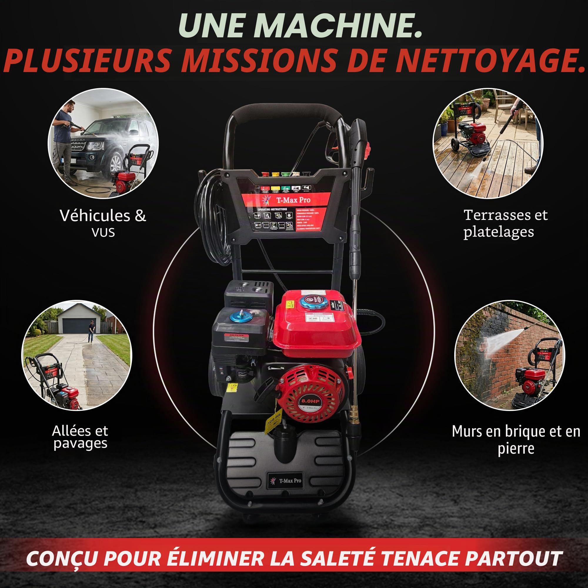Nettoyeur Alimenté au gaz haute pression à essence DEALOURUS 8.0HP Nettoyeur à haute pression motorisée - 3950psi/272Bar