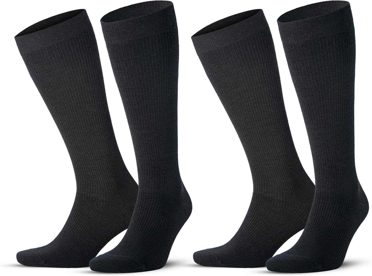 GoWith Unisex Black Merino Wool Graduated Compression Socks, 15-20 mmHg Thermal Travel Knee High Socks for Men & Women