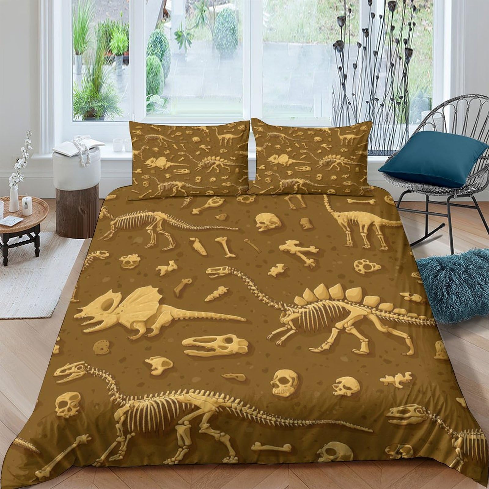 Ctjqhvkz Style-10 3D Printed Dinosaur Fossil Fitted Sheet Microfiber Brown Bed Cover For Adults Teens Bedroom Guestroom Mattress Protection Single（135X200cm）