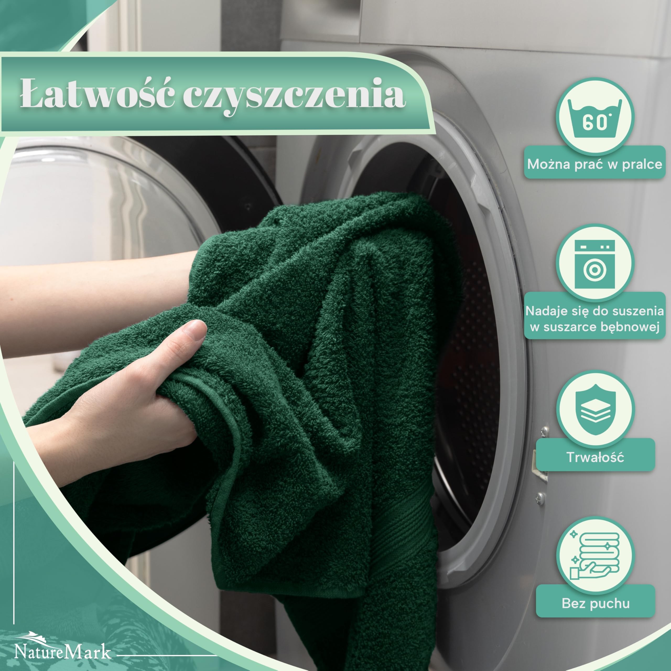 NatureMark Zestaw 8 Ręczników do Rąk - 100% Bawełna - Chłonne i Trwałe Ręczniki, Rozmiar 50×100 cm, Ciemnozielony