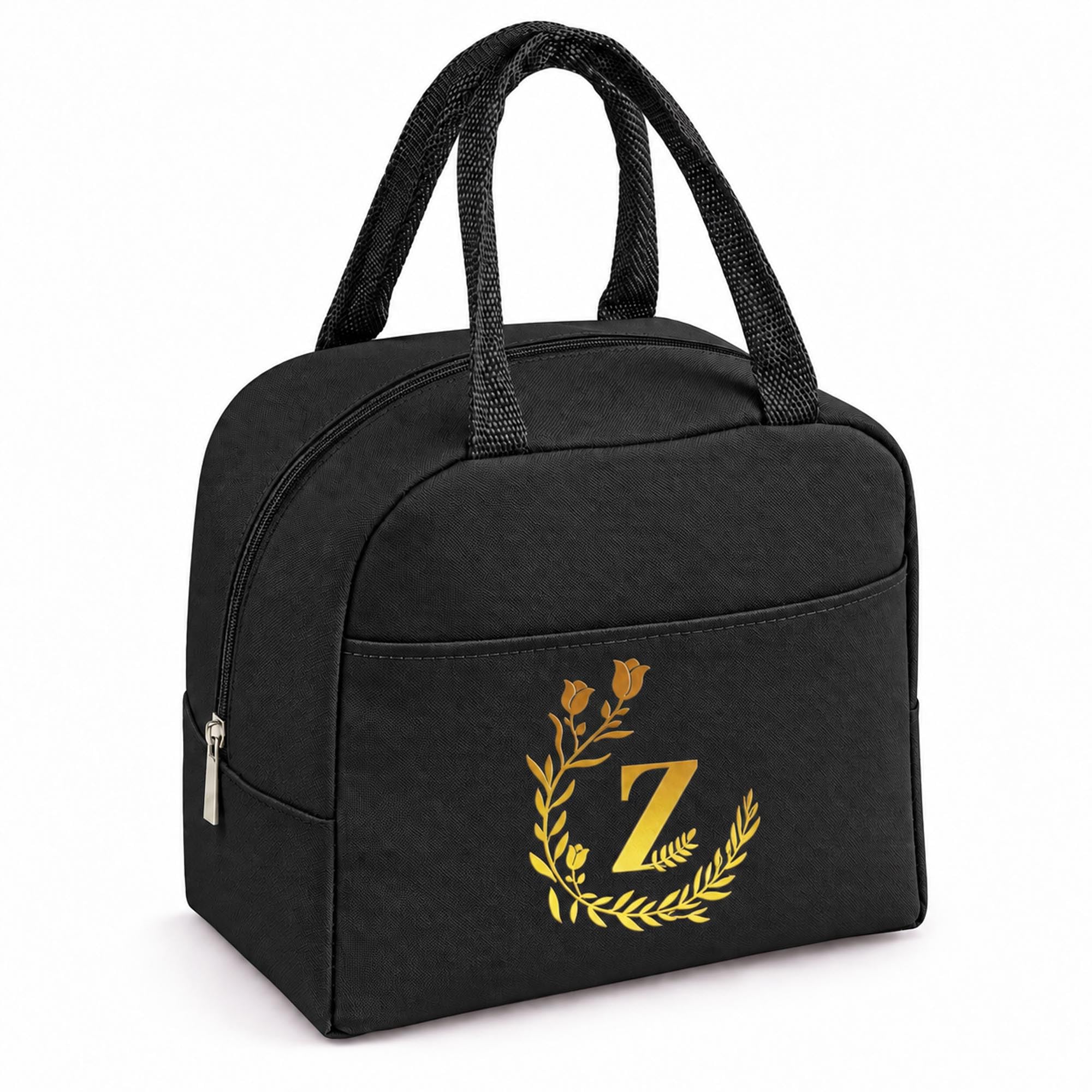 Personalized Black Initial Letters Insulated Lunch Bag for Women Men Kid-Z