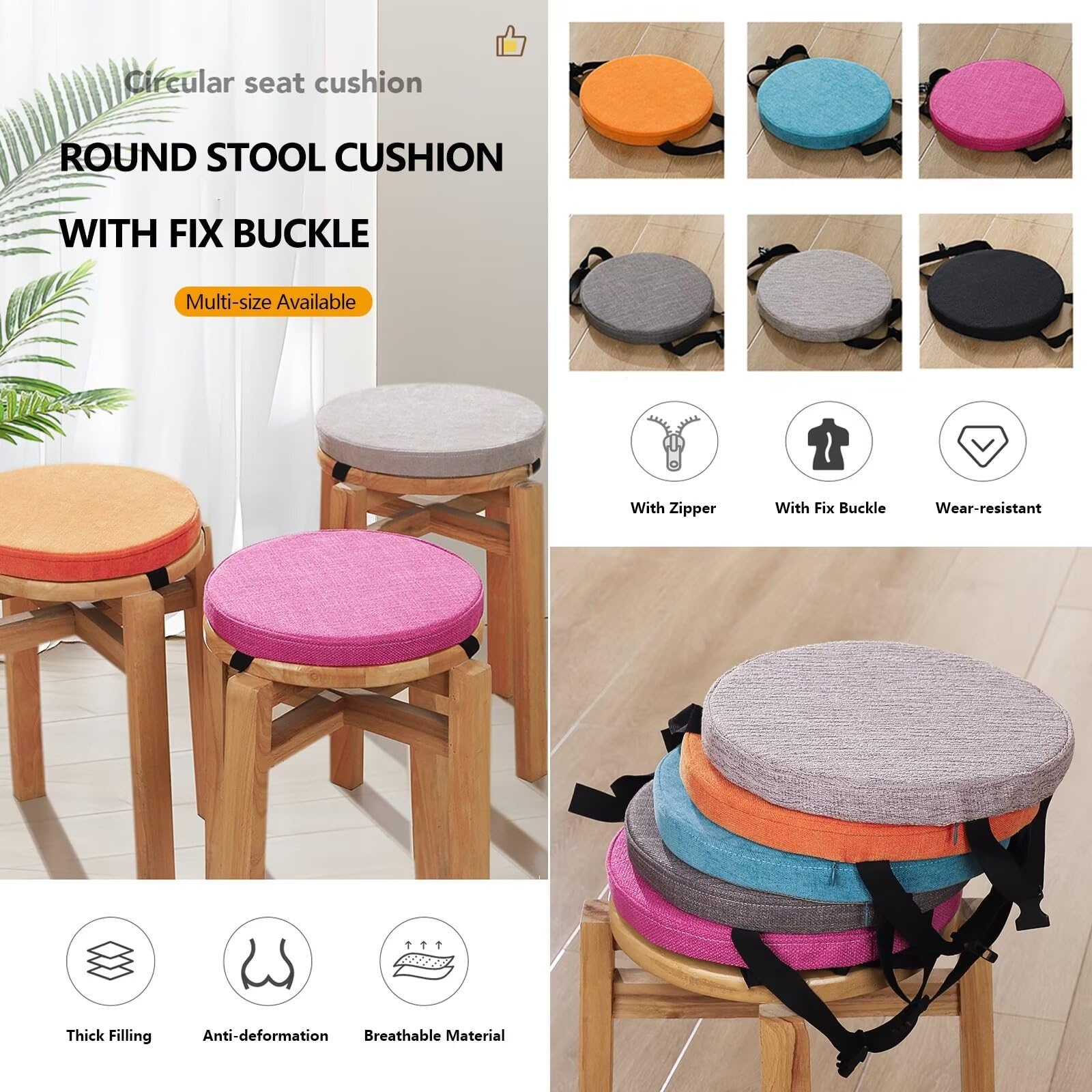 Cuscini Quadrati Per Sedie 25x25x3 Cm - Antiscivolo, Cotone/Lino, Rosso - Foto 3